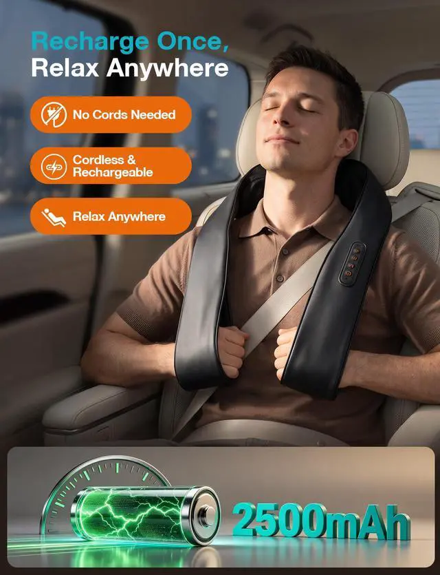 Alt view image 3 of 7 - Cordless 4D Shiatsu Neck Massager with Graphene Heat