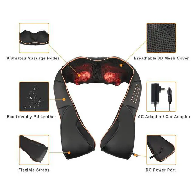Alt view image 5 of 7 - Neck Back Massager with Heat, Shiatsu Electric Deep Tissue with 3D Kneading Massage, 3 Intensity Levels, Muscle Pain Relief for Back,Neck,Shoulder,Legs, Gifts for Her/Him/Friend/Mom/Dad