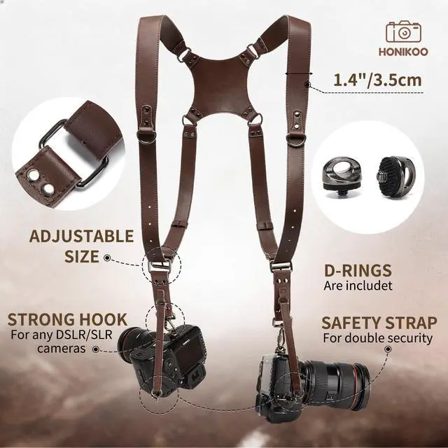 Alt view image 3 of 7 - Dual Camera Harness Leather Camera Straps for Photographers for DSLR/SLR