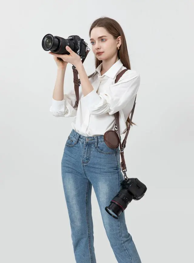 Alt view image 2 of 7 - Dual Camera Harness Leather Camera Straps for Photographers for DSLR/SLR