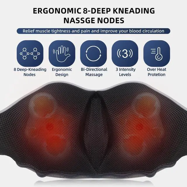 Alt view image 2 of 6 - Cordless 3D Shiatsu Neck Shoulder Massager with Heating Function