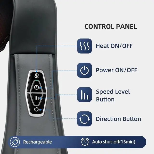 Alt view image 3 of 6 - Cordless 3D Shiatsu Neck Shoulder Massager with Heating Function