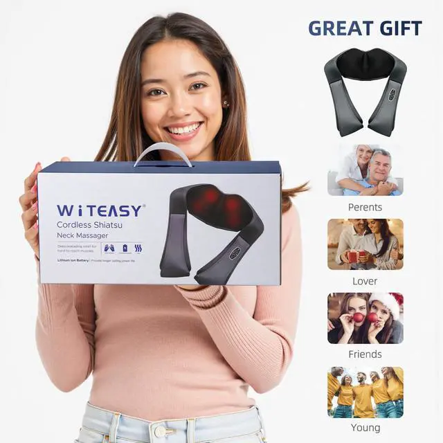 Alt view image 6 of 6 - Cordless 3D Shiatsu Neck Shoulder Massager with Heating Function