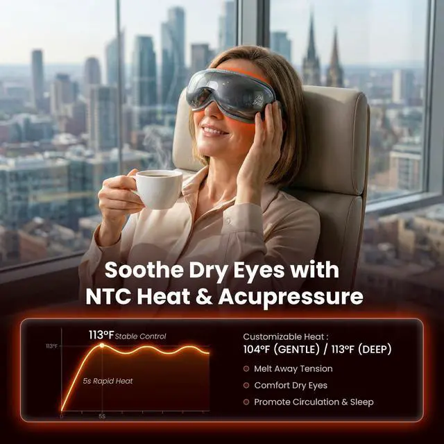 Alt view image 2 of 7 - Eye Massager with Heat and Cooling, Massaging Eye Mask for Head Tension, Heated Eye Massager Mask for Dry Eyes, Migraines, Reduce Strain