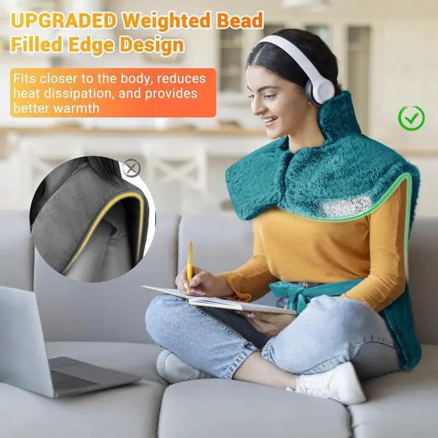 Alt view image 4 of 7 - Electric Heating Pad for Neck and Shoulders and Back, 24" x 35" Large Heated Blanketwith 2 Heat Levels, 4 Massage Settings, 4 Massage Motors, Auto Shut-Off, Green