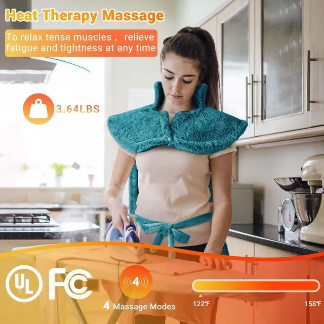 Alt view image 5 of 7 - Electric Heating Pad for Neck and Shoulders and Back, 24" x 35" Large Heated Blanketwith 2 Heat Levels, 4 Massage Settings, 4 Massage Motors, Auto Shut-Off, Green