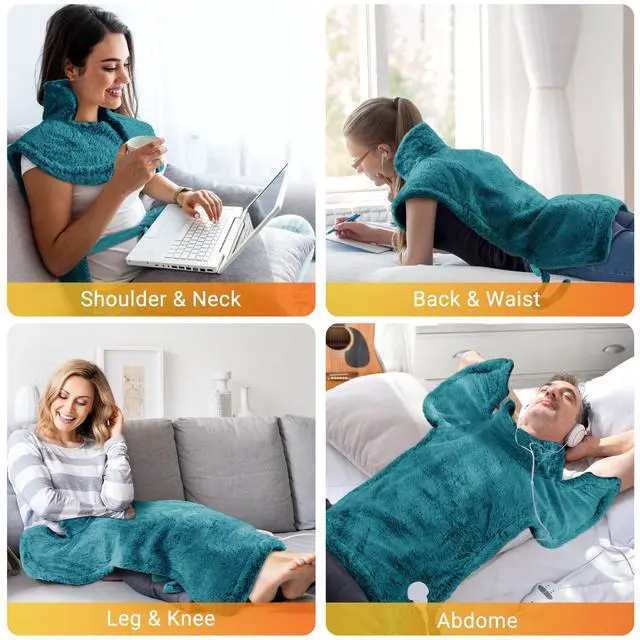 Alt view image 6 of 7 - Electric Heating Pad for Neck and Shoulders and Back, 24" x 35" Large Heated Blanketwith 2 Heat Levels, 4 Massage Settings, 4 Massage Motors, Auto Shut-Off, Green