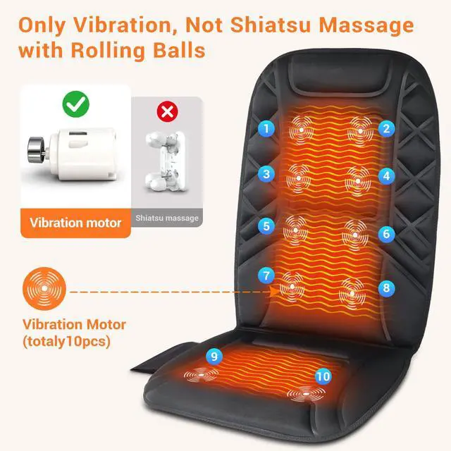 Alt view image 3 of 7 - 10 Vibrating Massage Nodes Back Massager Chair Pad for Pain Relief