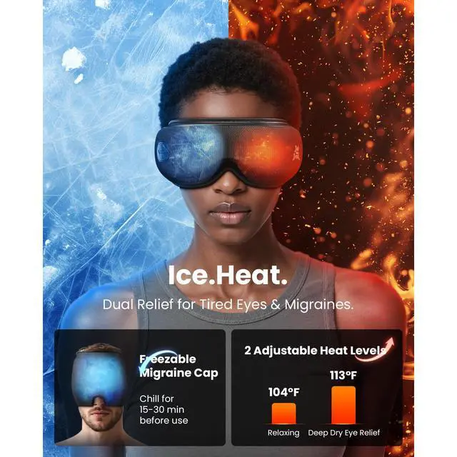 Alt view image 2 of 7 - Eye Massager with Heat and Cooling, FSA Eligible HSA Birthday Gifts for Women Men, Heated Eye Massager for Migraine, Heated Eye Mask for Dry Eye Head Tension and Stress Relief