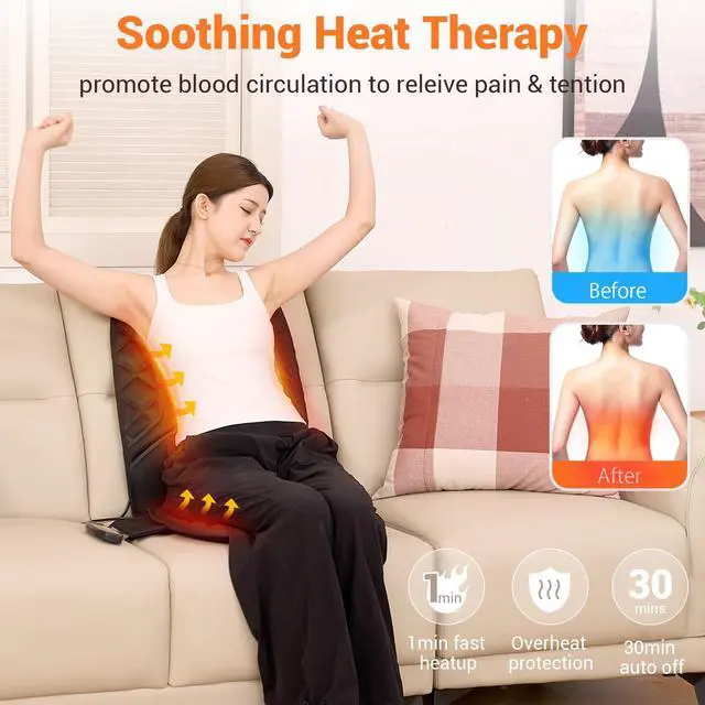 Alt view image 6 of 7 - 10 Vibrating Massage Nodes Back Massager Chair Pad for Pain Relief