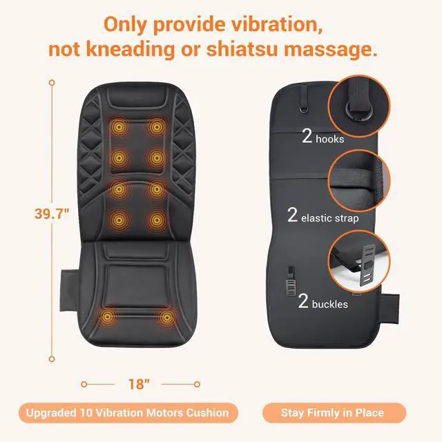 Alt view image 5 of 7 - 10 Vibrating Massage Nodes Back Massager Chair Pad for Pain Relief