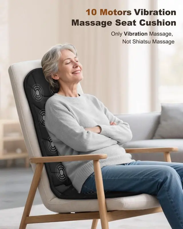 Alt view image 2 of 7 - Vibration Back Massage Seat Cushion with Heat, Office Chair Pad
