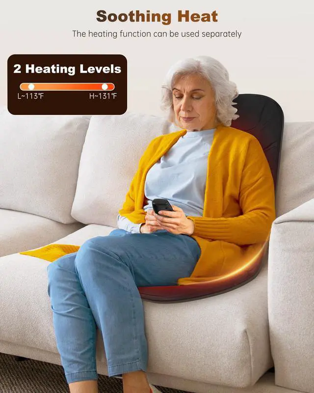 Alt view image 3 of 7 - Vibration Back Massage Seat Cushion with Heat, Office Chair Pad