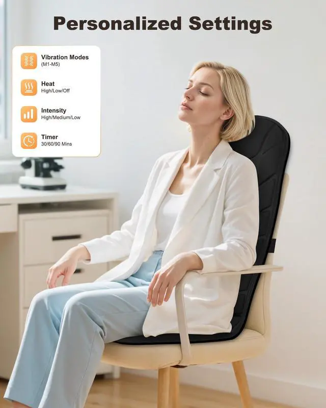 Alt view image 4 of 7 - Vibration Back Massage Seat Cushion with Heat, Office Chair Pad