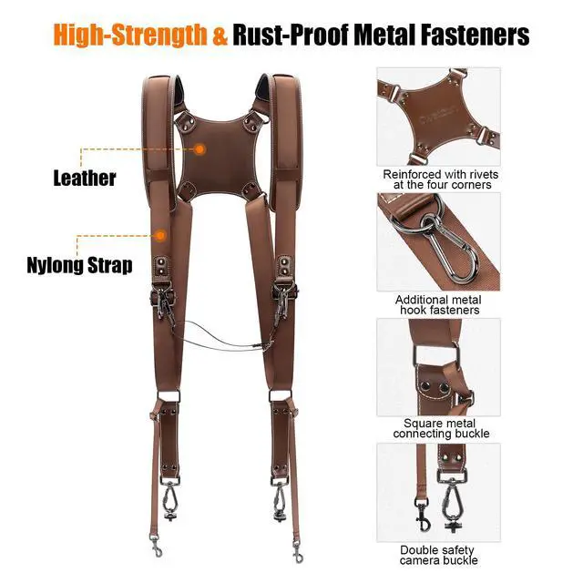 Alt view image 2 of 7 - Camera Strap, Camera Harness for Photographers-Leather Dual Camera