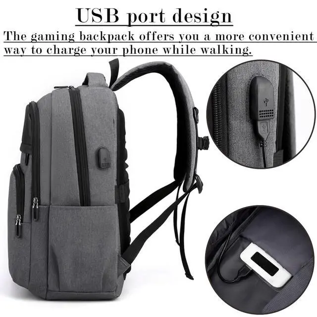 Alt view image 3 of 7 - Game Cosole Backpack Travel Bag Travel Carrying Case for PS5/PS4 Console and Accessories (Grey)