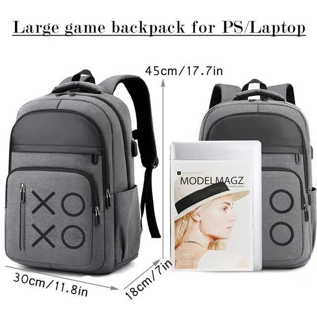 Alt view image 4 of 7 - Game Cosole Backpack Travel Bag Travel Carrying Case for PS5/PS4 Console and Accessories (Grey)