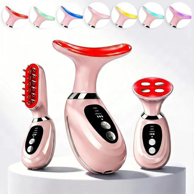 Main image of 3-in-1 Facial Massager for Face Neck and Scalp,7-Color LED Light Heating and Vibration,3 Interchangeable Massage Heads,Rechargeable Face and Neck Massager,Skin Care Beauty Gift for Women Men