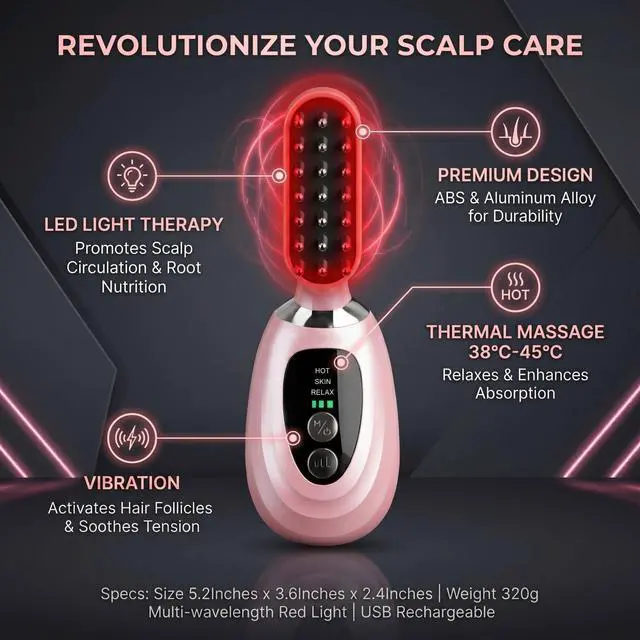 Alt view image 4 of 7 - 3-in-1 Facial Massager for Face Neck and Scalp,7-Color LED Light Heating and Vibration,3 Interchangeable Massage Heads,Rechargeable Face and Neck Massager,Skin Care Beauty Gift for Women Men