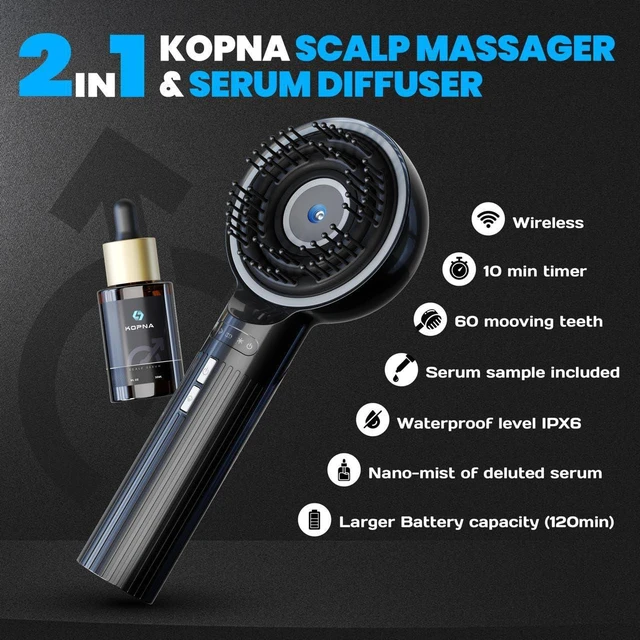 Alt view image 6 of 7 - 2-in-1 Electric Scalp Massager with Nano Mist Serum Applicator, Waterproof Rechargeable Head & Scalp Massage Brush with Moving Massage Teeth for Relaxing Scalp Care and Hair Care Routine