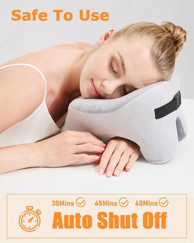 Alt view image 4 of 7 - Rechargeable Heated Neck Pillow with Massage, 5000mAh Cordless Neck Heating Pad for Neck Pain, 3-Level Vibration Massage, 104-140 Adjustable Temp, 30/45/60Mins Timer, Type-C Cable & Storage Bag