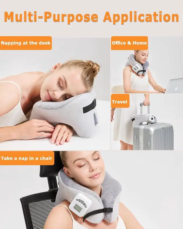 Alt view image 5 of 7 - Rechargeable Heated Neck Pillow with Massage, 5000mAh Cordless Neck Heating Pad for Neck Pain, 3-Level Vibration Massage, 104-140 Adjustable Temp, 30/45/60Mins Timer, Type-C Cable & Storage Bag