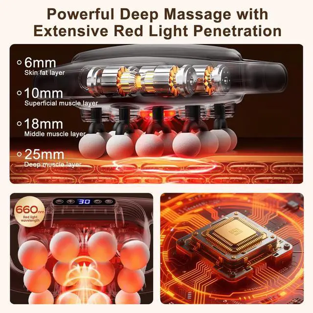 Alt view image 2 of 7 - 16 Head Massage Gun Set, Deep Tissue Percussion Massager with 3 Modes & 30 Intensities, Portable Quiet Handheld Massager for Legs, Waist, Back, Neck, Buttocks Muscles Fatigue Relief