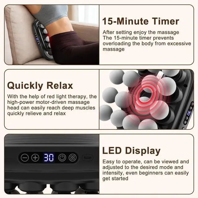 Alt view image 4 of 7 - 16 Head Massage Gun Set, Deep Tissue Percussion Massager with 3 Modes & 30 Intensities, Portable Quiet Handheld Massager for Legs, Waist, Back, Neck, Buttocks Muscles Fatigue Relief