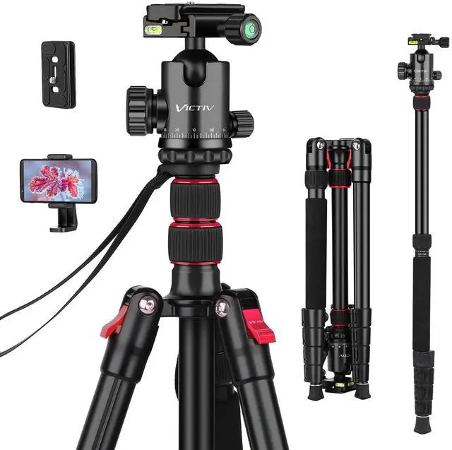 Main image of 81" Professional Tripod for Camera & Phone -Tall, Aluminium Travel Tripod