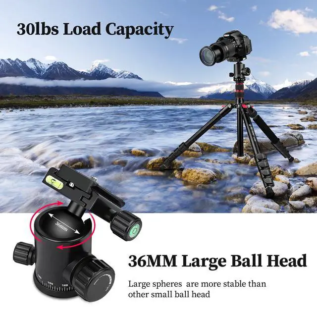 Alt view image 3 of 7 - 81" Professional Tripod for Camera & Phone -Tall, Aluminium Travel Tripod