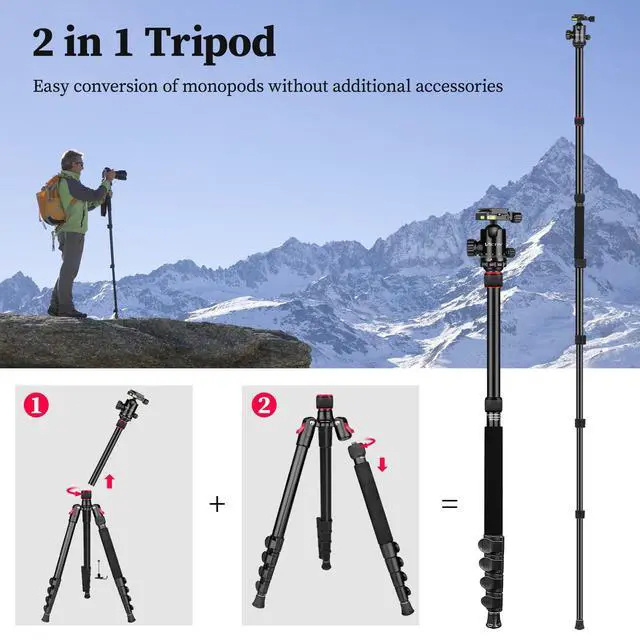 Alt view image 6 of 7 - 81" Professional Tripod for Camera & Phone -Tall, Aluminium Travel Tripod