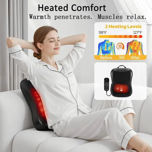 Alt view image 3 of 7 - Shiatsu Back Massager with Heat: Upper & Lower Full Back Massager for Chair