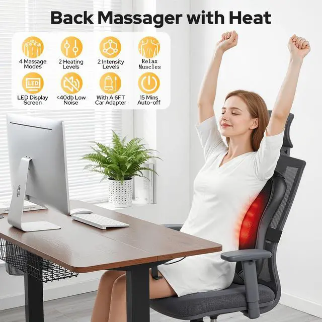 Alt view image 4 of 7 - Shiatsu Back Massager with Heat: Upper & Lower Full Back Massager for Chair
