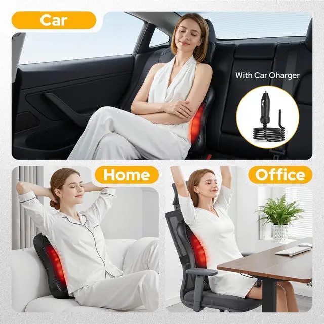 Alt view image 5 of 7 - Shiatsu Back Massager with Heat: Upper & Lower Full Back Massager for Chair