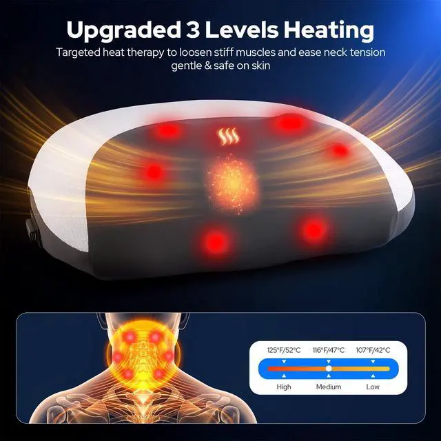 Alt view image 3 of 7 - Upgraded 3-in-1 Cordless Neck Massager Pillow with Heat, Rolling Shiatsu