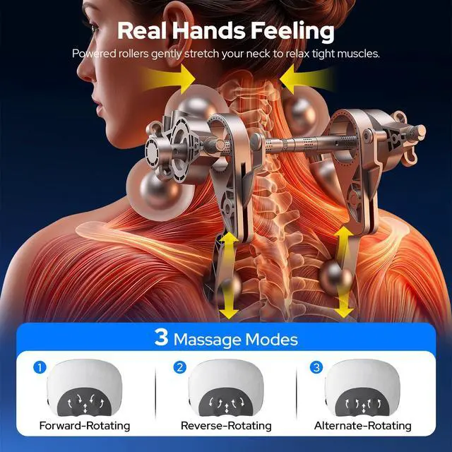 Alt view image 2 of 7 - Upgraded 3-in-1 Cordless Neck Massager Pillow with Heat, Rolling Shiatsu