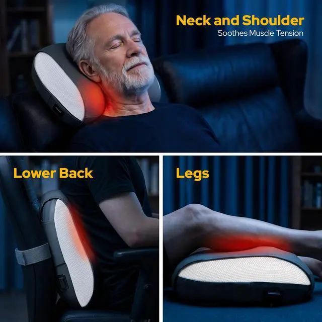 Alt view image 7 of 7 - Upgraded 3-in-1 Cordless Neck Massager Pillow with Heat, Rolling Shiatsu