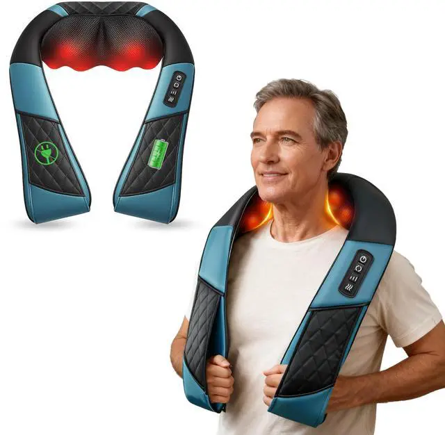 Main image of Cordless Neck Massager with Heat, Deep Tissue Shiatsu Massage Pillow for Shoulder Back Pain Relief, 3D Kneading Portable Rechargeable Wireless Body Massager, Fathers Day Gift