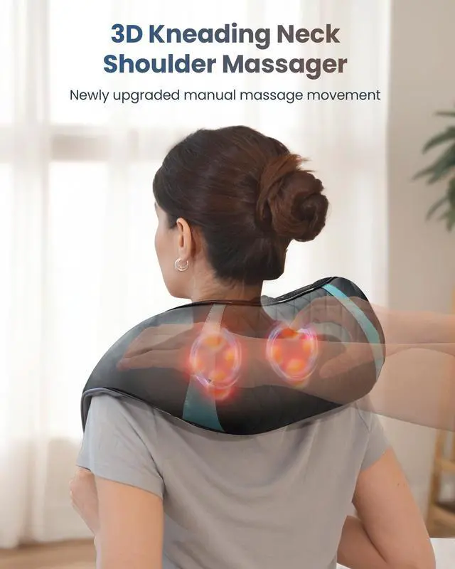 Alt view image 2 of 7 - Cordless Neck Massager with Heat, Deep Tissue Shiatsu Massage Pillow for Shoulder Back Pain Relief, 3D Kneading Portable Rechargeable Wireless Body Massager, Fathers Day Gift