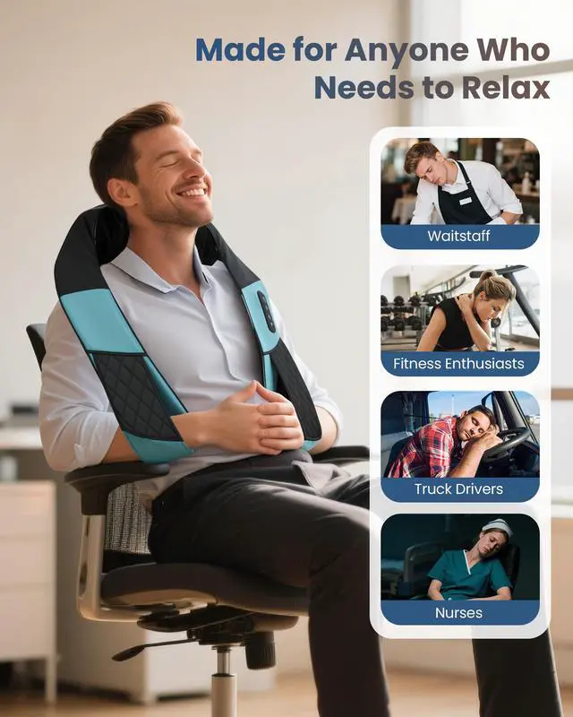 Alt view image 3 of 7 - Cordless Neck Massager with Heat, Deep Tissue Shiatsu Massage Pillow for Shoulder Back Pain Relief, 3D Kneading Portable Rechargeable Wireless Body Massager, Fathers Day Gift