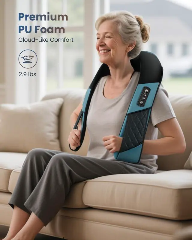 Alt view image 5 of 7 - Cordless Neck Massager with Heat, Deep Tissue Shiatsu Massage Pillow for Shoulder Back Pain Relief, 3D Kneading Portable Rechargeable Wireless Body Massager, Fathers Day Gift