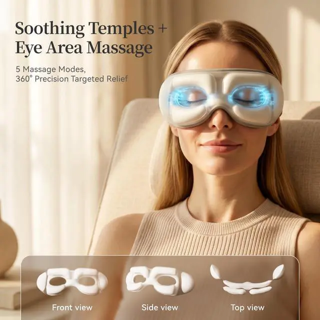 Alt view image 3 of 7 - Ultra-Quiet Eye Massager with Heat and Cooling, Creamy White