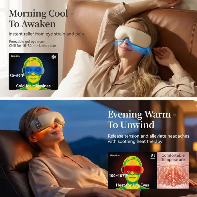 Alt view image 2 of 7 - Ultra-Quiet Eye Massager with Heat and Cooling, Creamy White