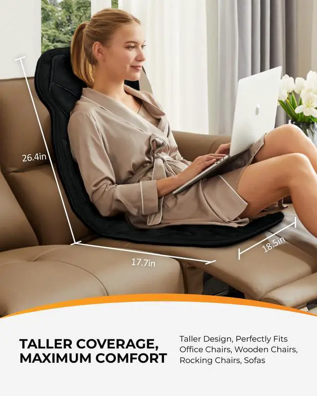 Alt view image 5 of 7 - Massage Chair Pad with Heat, 8 Motors, 2 Heat Levels for Recliners