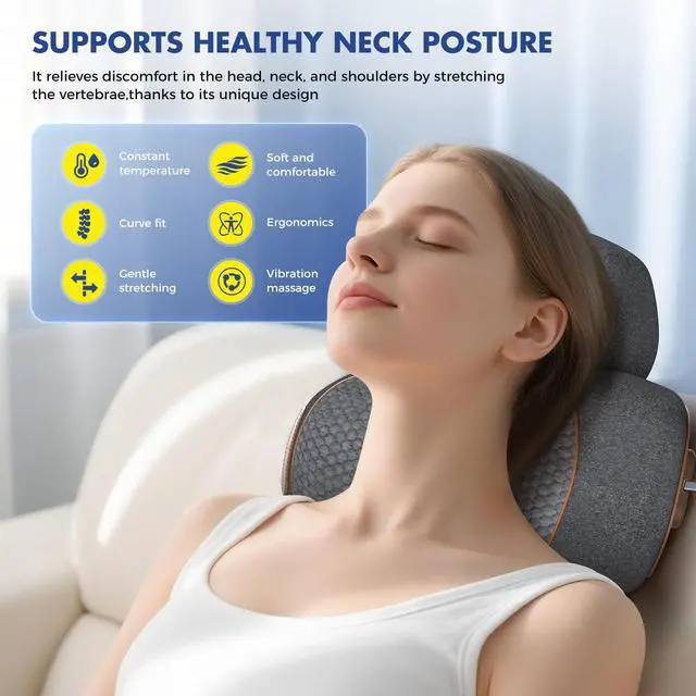 Alt view image 2 of 7 - Plug-in Neck Massager Pillow with Heat, Vibration and Cervical Traction, Corded Electric Neck Shoulder Relaxer for Home Office