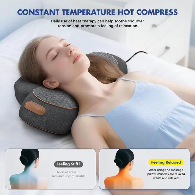 Alt view image 3 of 7 - Plug-in Neck Massager Pillow with Heat, Vibration and Cervical Traction, Corded Electric Neck Shoulder Relaxer for Home Office