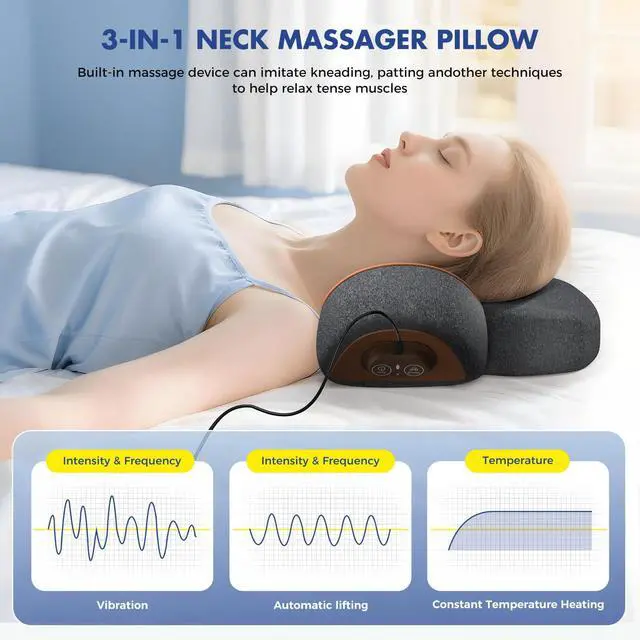 Alt view image 5 of 7 - Plug-in Neck Massager Pillow with Heat, Vibration and Cervical Traction, Corded Electric Neck Shoulder Relaxer for Home Office