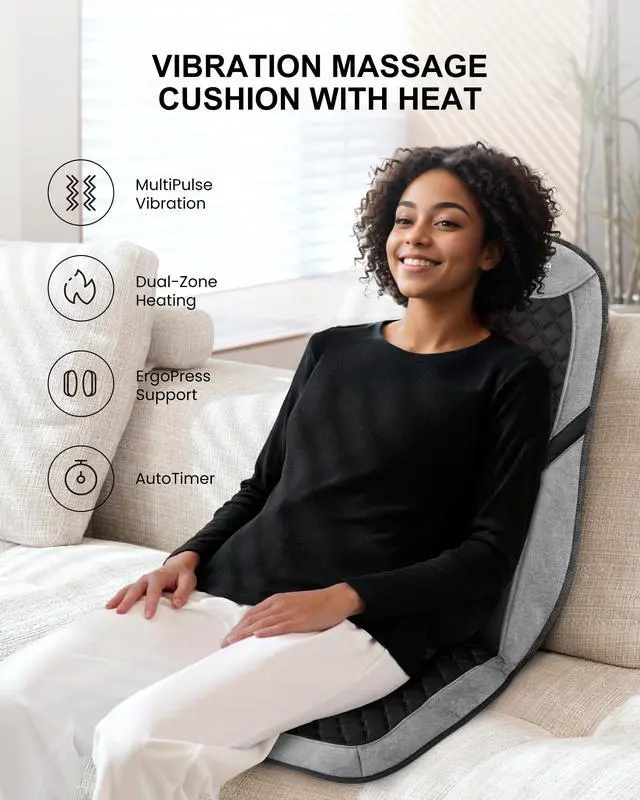 Alt view image 2 of 7 - Back Massager with Heat,Massage Chair Pad,Massage Seat Cushion with Adjustable Lumbar Support,Back Massage for Pain Relief,Chair Massager for Recliner,Gifts for Women Men Mom Dad