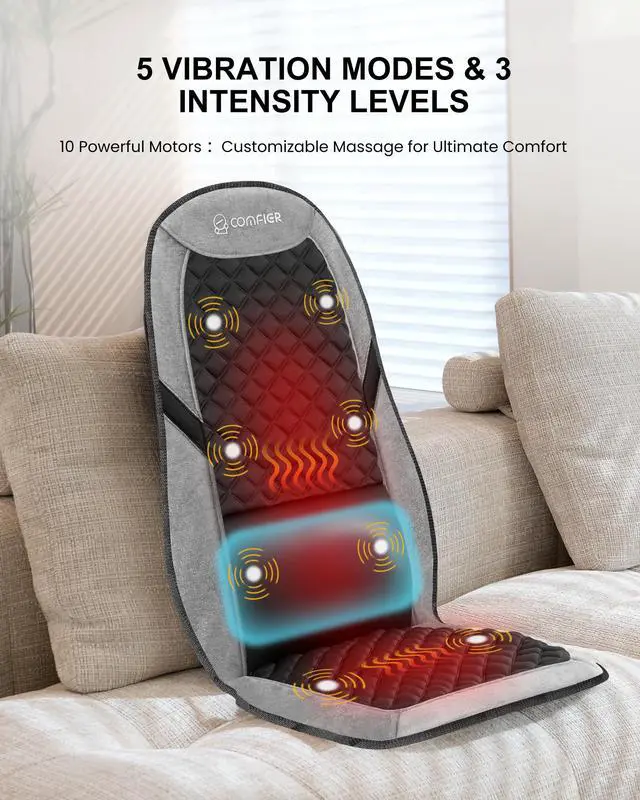 Alt view image 5 of 7 - Back Massager with Heat,Massage Chair Pad,Massage Seat Cushion with Adjustable Lumbar Support,Back Massage for Pain Relief,Chair Massager for Recliner,Gifts for Women Men Mom Dad