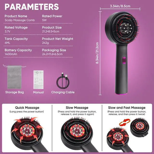 Alt view image 6 of 7 - 3-in-1 Scalp Massager & Hair Growth Oil Applicator,Rechargeable Scalp Brush